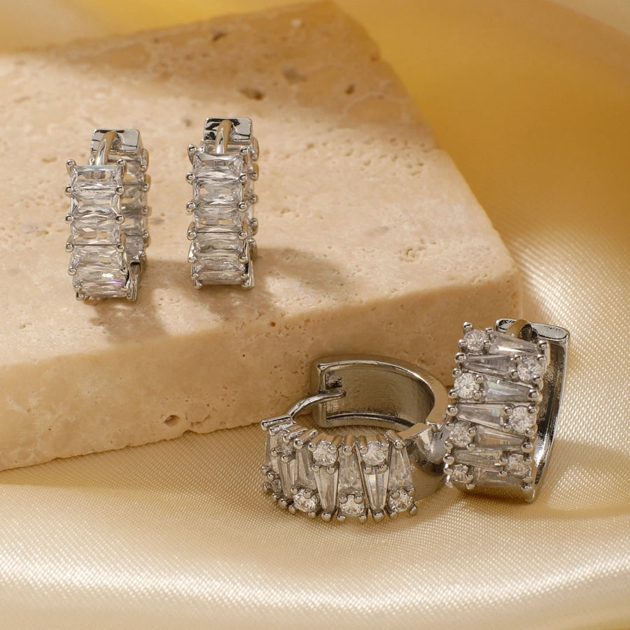 1 Pair Elegant Basic Round Inlay Copper Zircon Rhodium Plated Ear clip