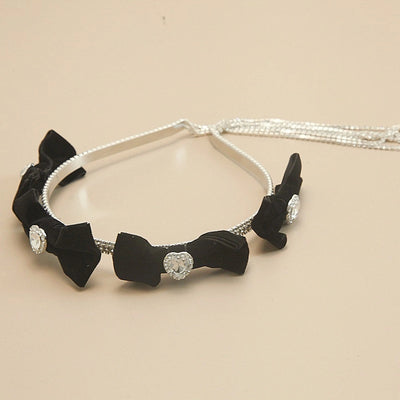 women's sweet shiny heart shape bow knot alloy tassel inlay rhinestones hair band