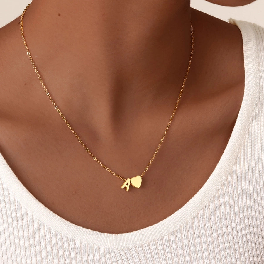Jewelry Simple Style Commute Letter Heart Shape 201 Stainless Steel Plating Pendant Necklace