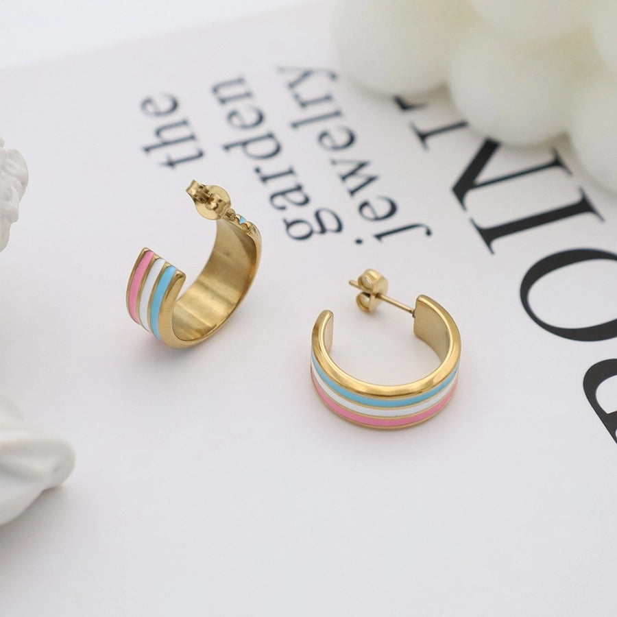 1 Pair IG Style Simple Style C Shape Enamel Titanium Steel Ear Studs