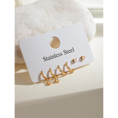 18K Gold Stainless Steel Rhinestone White Rhinestone Ear Clip Earrings 3 Pairs One Card