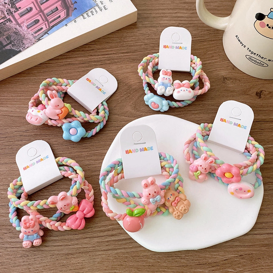 3 Sweet Fresh Ice Cream Color Cartoon Rabbit Flower Color Woven Ponytail Hair Ring Girl Student Hair Rope