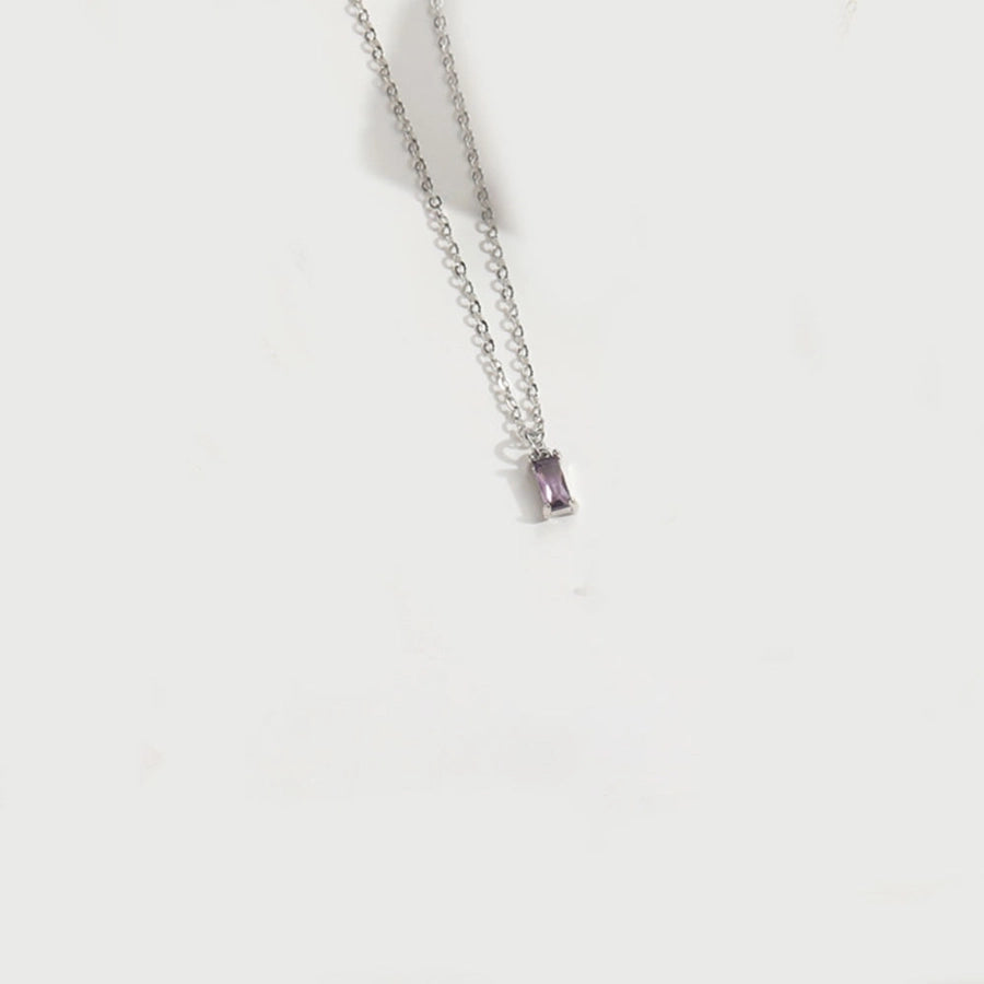 Copper 14K Gold Plated Inlay Rectangle Zircon Pendant Necklace