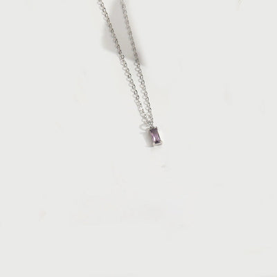 Copper 14K Gold Plated Inlay Rectangle Zircon Pendant Necklace