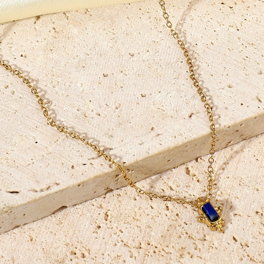 Jewelry Retro French Style Simple Style Geometric Titanium Steel Natural Stone 14K Gold Plated Plating Pendant Necklace