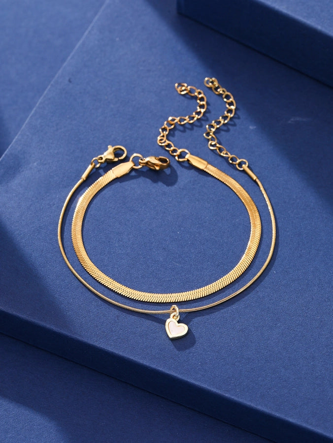 304 Stainless Steel Copper Inlay Heart Shape Zircon Bracelets