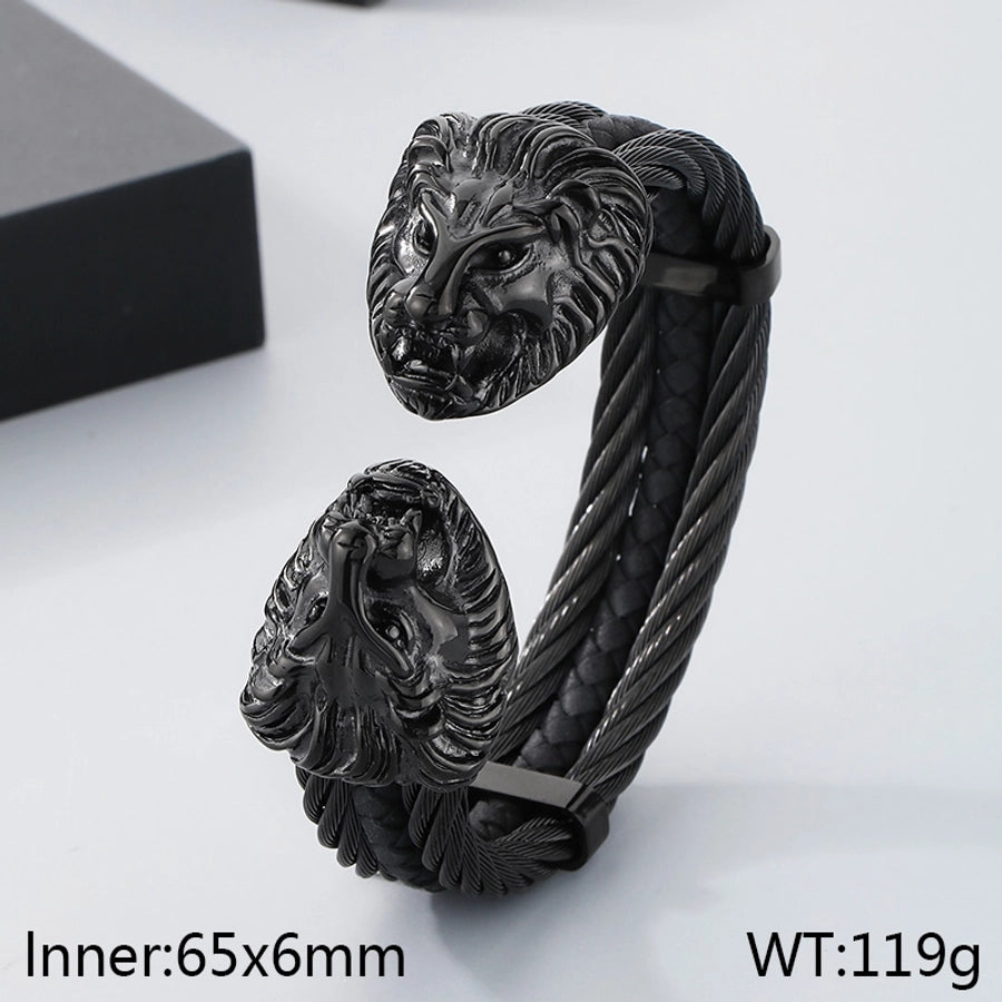 Business Lion's head Wolf Head Skull 304 Stainless Steel 18K Gold Plated Men's Bangle