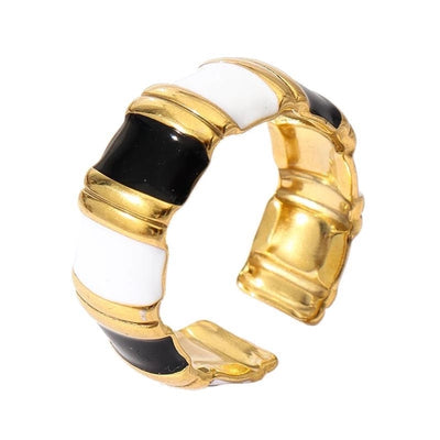 Jewelry Retro Sweet Stripe Flower 304 Stainless Steel Enamel Open Rings