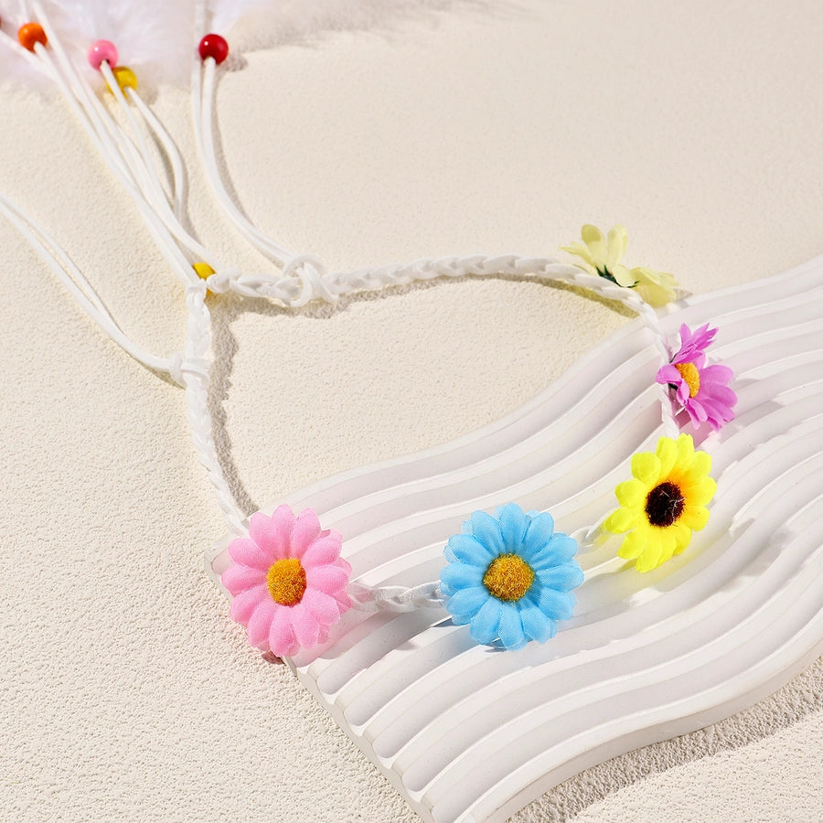 Women's Vacation Bohemian Pastoral Feather Flower Artificial Feather rope Hair Band