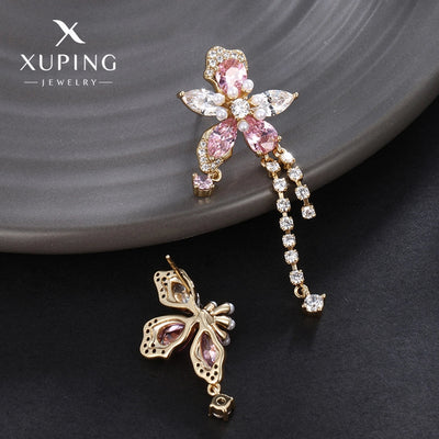 1 Pair Luxurious Sweet Tassel Flower Plating Copper Artificial Gemstones 18K Gold Plated Drop Earrings
