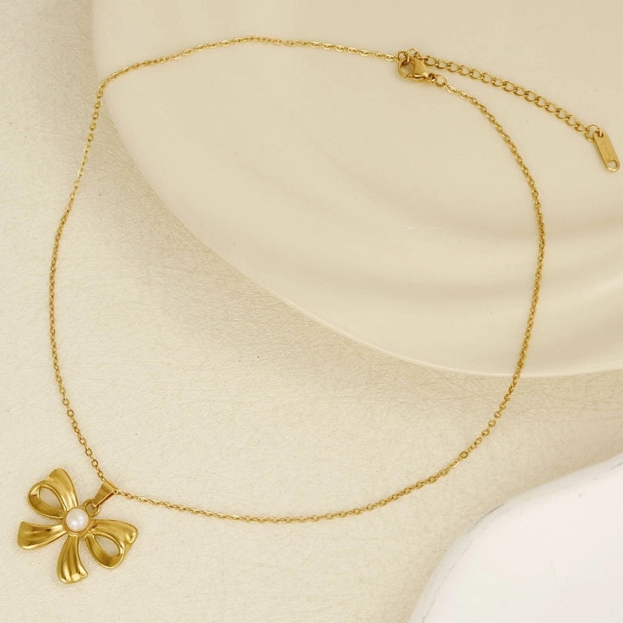 Jewelry Vintage Style Classic Style Bow Knot 304 Stainless Steel 18K Gold Plated Irregular Plating Pendant Necklace