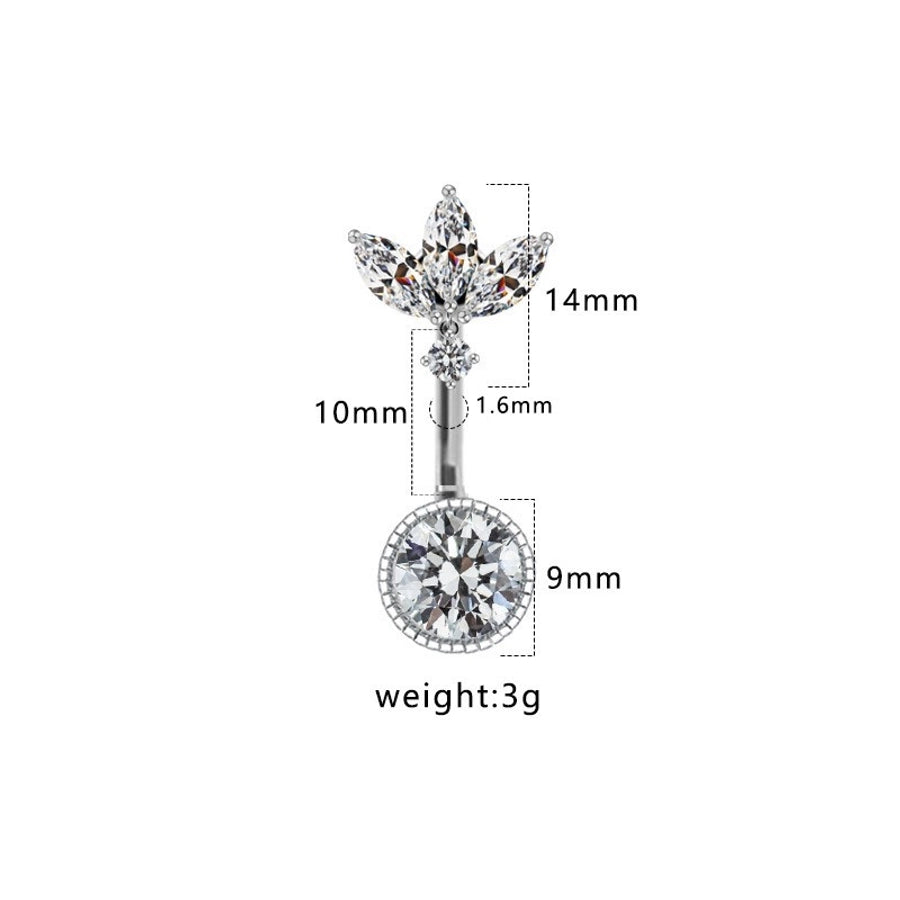 1 Piece Belly Rings Hip-Hop Sexy Heart Shape 316 Stainless Steel  Copper Plating Zircon White Gold Plated Gold Plated