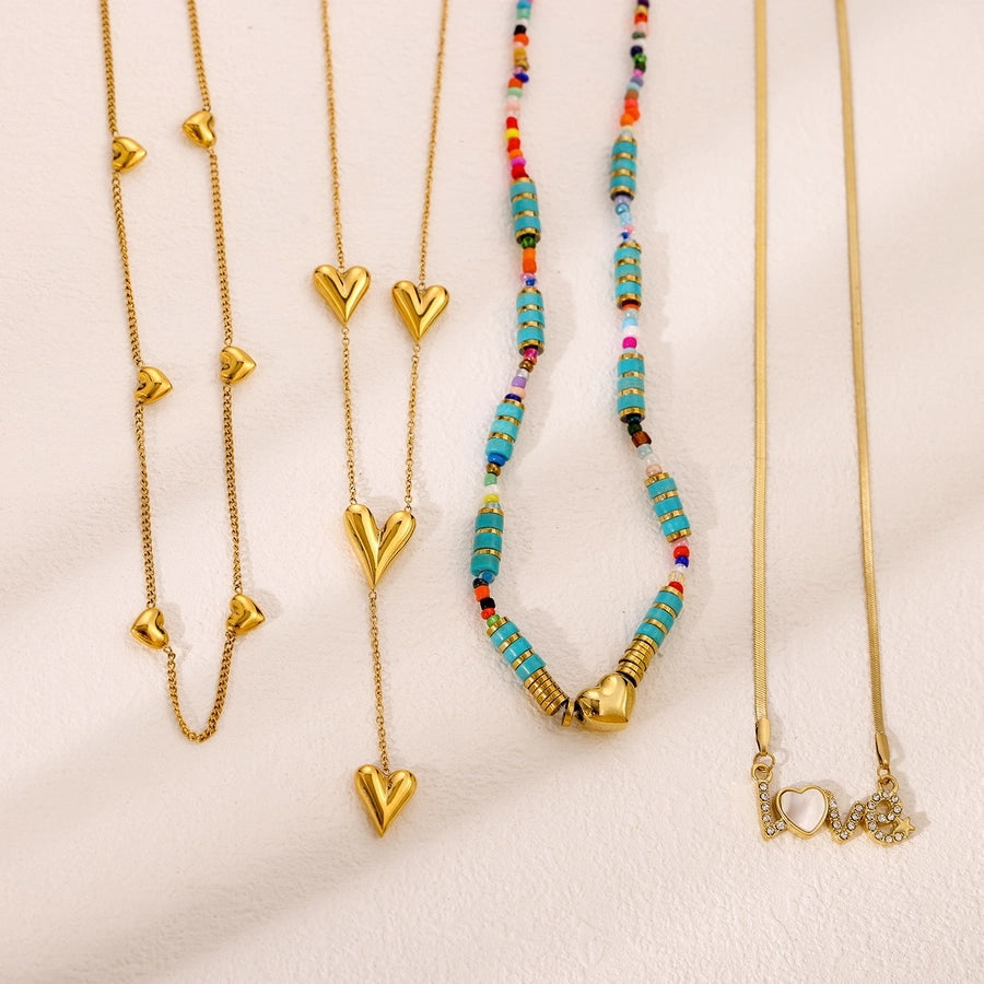 Jewelry Elegant Glam Letter 304 Stainless Steel Zircon 18K Gold Plated Pendant Necklace