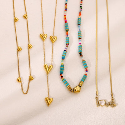 Jewelry Elegant Glam Letter 304 Stainless Steel Zircon 18K Gold Plated Pendant Necklace