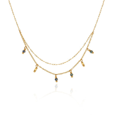 Jewelry Vintage Style Geometric 304 Stainless Steel natural stone 18K Gold Plated Beaded Plating Double Layer Necklaces
