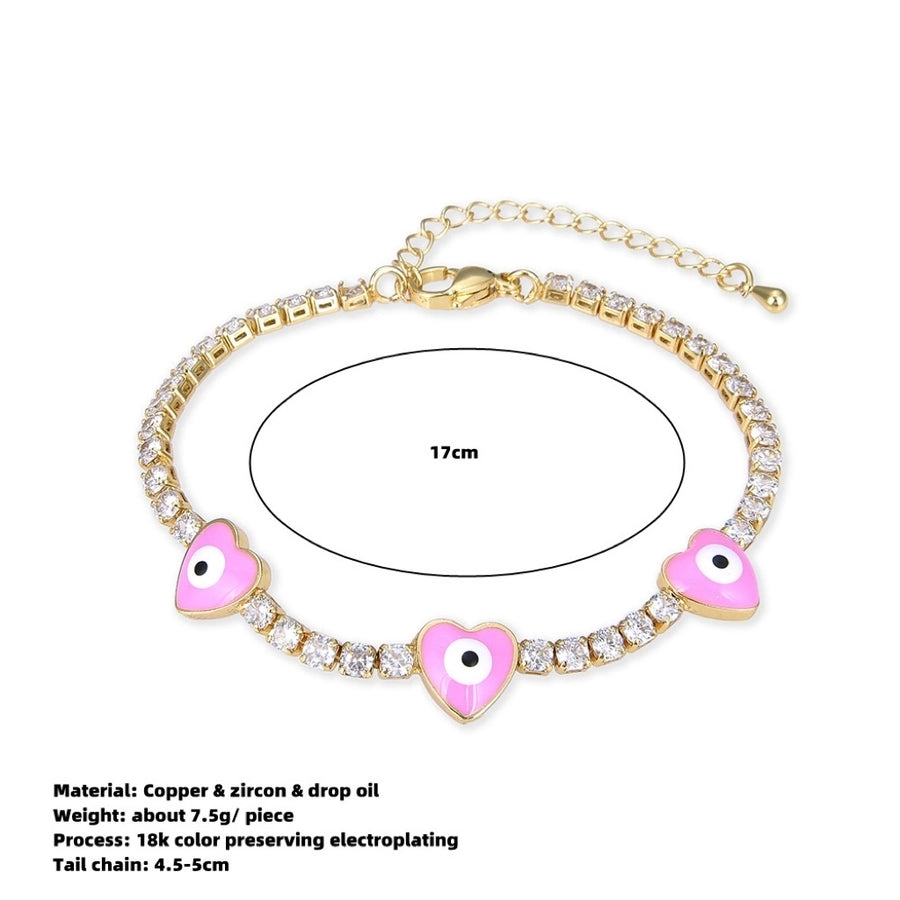 Copper Plating 18K Color Retention Zircon Drop Oil Heart Shape Eye Bracelet