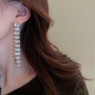 1 Pair Elegant Lady Geometric Tassel Copper Rhinestones Drop Earrings