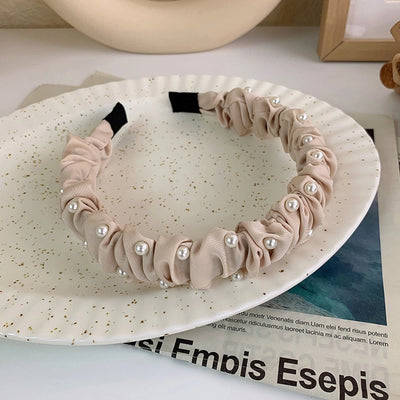 korean new pearl broken hair band female summer new hairpin pleated hair tie all-match out hair pressing headdress