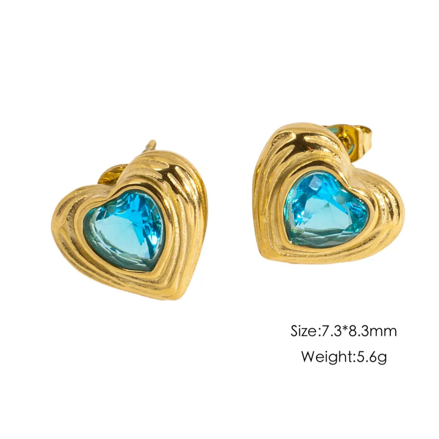 1 Pair IG Style Simple Style Classic Style Heart Shape Inlay 304 Stainless Steel Rhinestones 14K Gold Plated Ear Studs