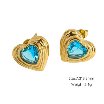 1 Pair IG Style Simple Style Classic Style Heart Shape Inlay 304 Stainless Steel Rhinestones 14K Gold Plated Ear Studs