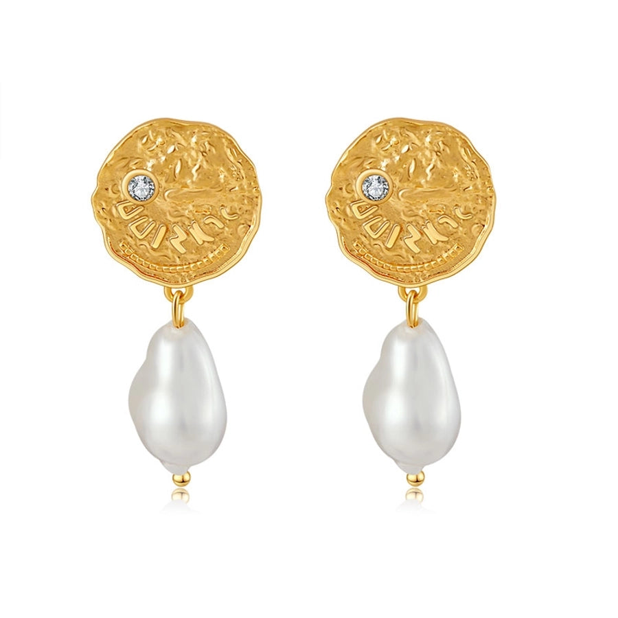 1 Piece Vintage Style Lady Wedding Pearl Inlay Copper Artificial Pearls 18K Gold Plated Drop Earrings