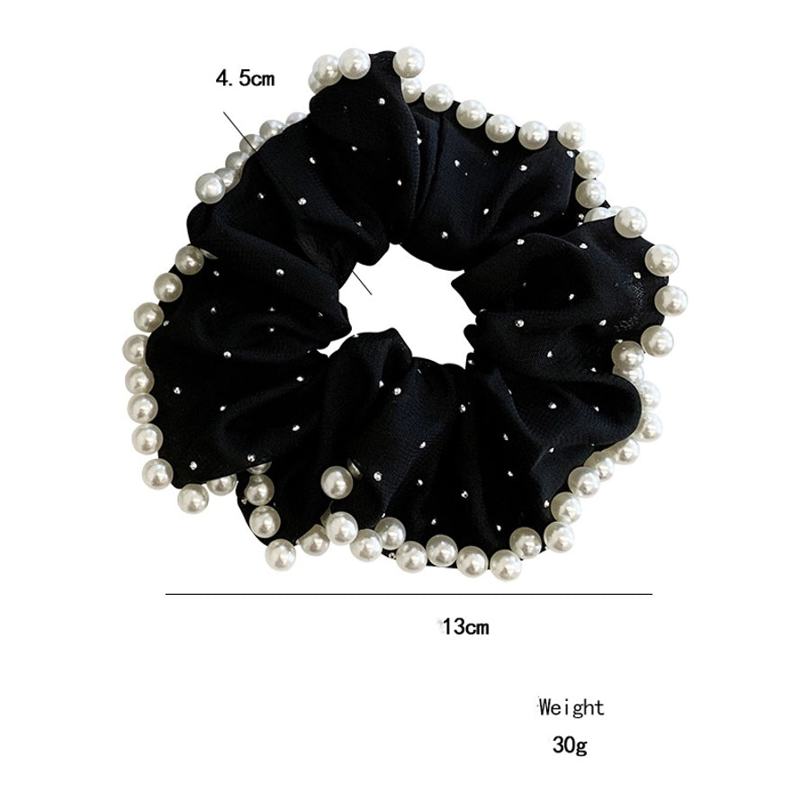 Large Embroidered Pearl Mesh Large Intestine Hair Ring Ponytail Hair String Retro Simple French High-End Hepburn Style Hair Accessories for Women