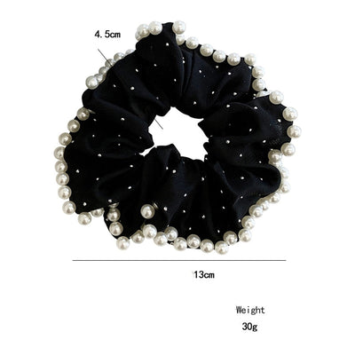 Large Embroidered Pearl Mesh Large Intestine Hair Ring Ponytail Hair String Retro Simple French High-End Hepburn Style Hair Accessories for Women