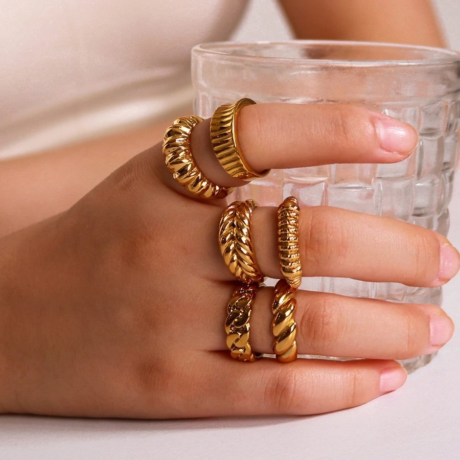 Jewelry Vintage Style Commute Geometric 304 Stainless Steel 18K Gold Plated Rings