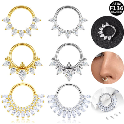 1 Piece Nose Rings & Studs Luxurious Shiny Round Pure Titanium Titanium Alloy Zircon 14K Gold Plated White Gold Plated Ear Cartilage Rings & Studs Nose Rings & Studs