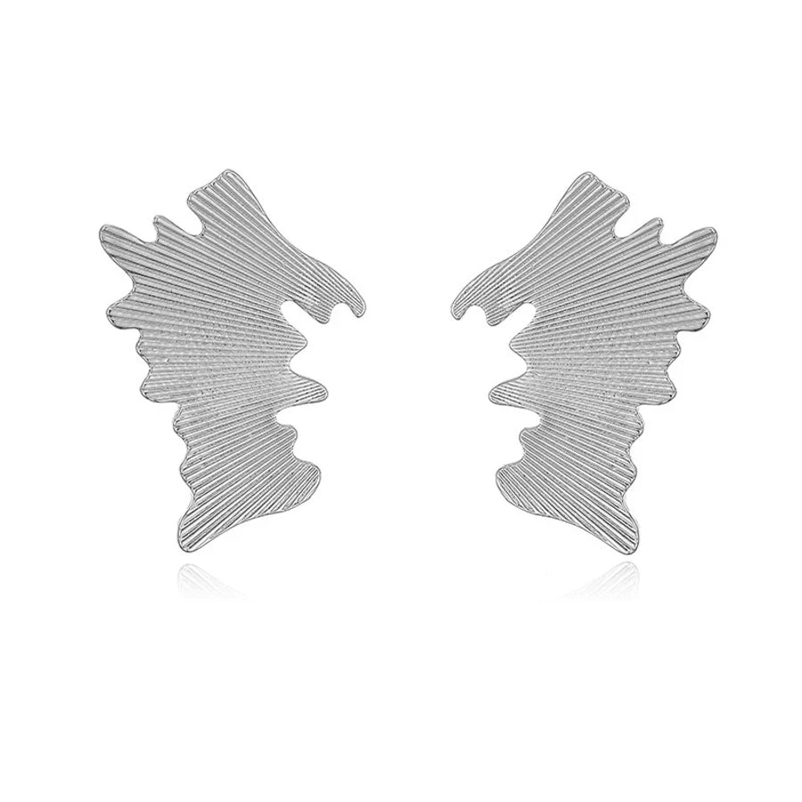 French Retro Copper Plating 18K Gold Inlaid Pearl Jasmine Flower Rings Ear Studs Special-Interest Design Striped Wing-Shaped Earrings