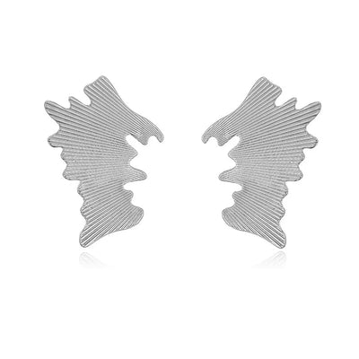 French Retro Copper Plating 18K Gold Inlaid Pearl Jasmine Flower Rings Ear Studs Special-Interest Design Striped Wing-Shaped Earrings