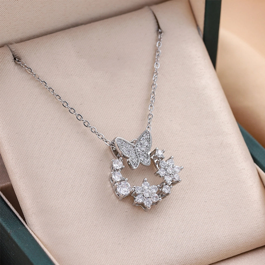 Jewelry Cute Queen Bridal Butterfly 316 Stainless Steel  Copper Zircon 18K Gold Plated Appliques Pendant Necklace