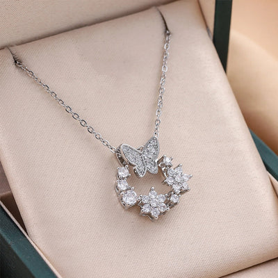 Jewelry Cute Queen Bridal Butterfly 316 Stainless Steel  Copper Zircon 18K Gold Plated Appliques Pendant Necklace