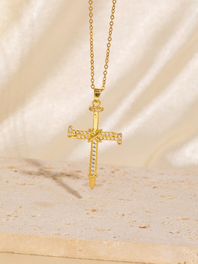 Copper Plating Cross Zircon Pendant Necklace