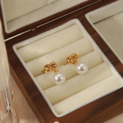 1 Pair French Style Romantic Knot Plating Inlay 304 Stainless Steel Imitation Pearl 18K Gold Plated Ear Studs
