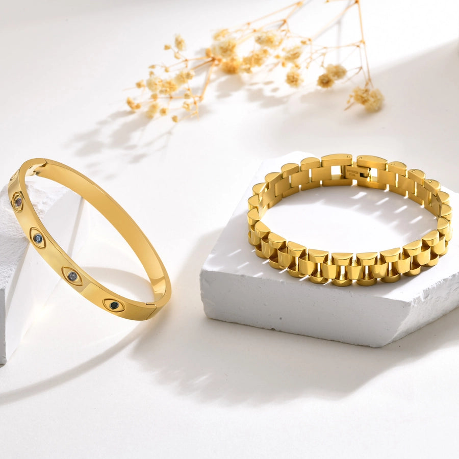IG Style French Style Classic Style Devil's Eye 304 Stainless Steel 18K Gold Plated Zircon Bracelets Bangle In Bulk