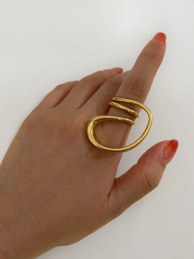 Jewelry Retro French Style IG Style Geometric 316L Stainless Steel  18K Gold Plated Irregular Open Rings