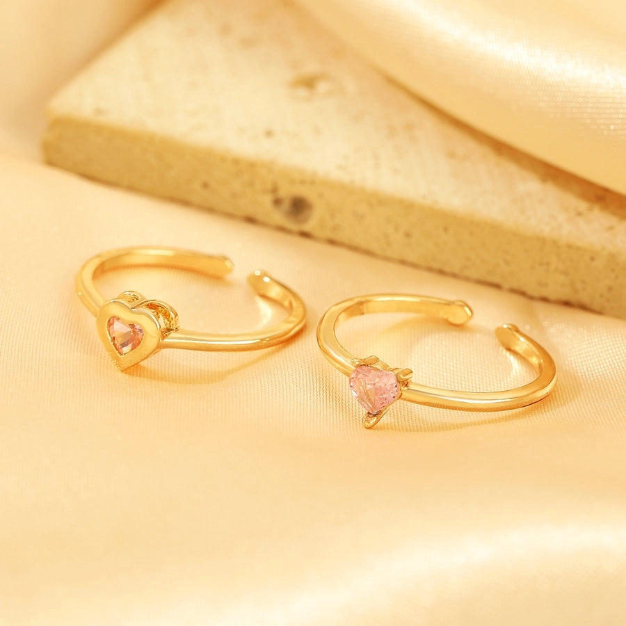 Copper Inlay Geometric Heart Shape Zircon Open Rings