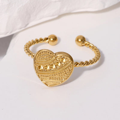 Jewelry Sweet Simple Style IG Style Heart Shape 304 Stainless Steel 18K Gold Plated Stainless Steel Rings