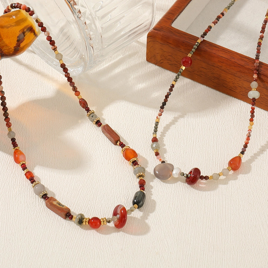 Casual Cute Commute Irregular 304 Stainless Steel natural stone Beaded Chain Necklace In Bulk