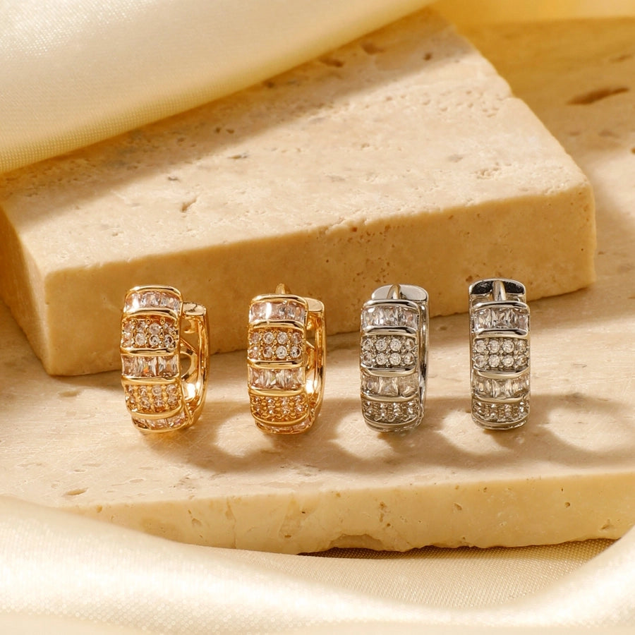 1 Pair Glam Simple Style Shiny Geometric Inlay Copper Zircon K Gold Plated Earrings