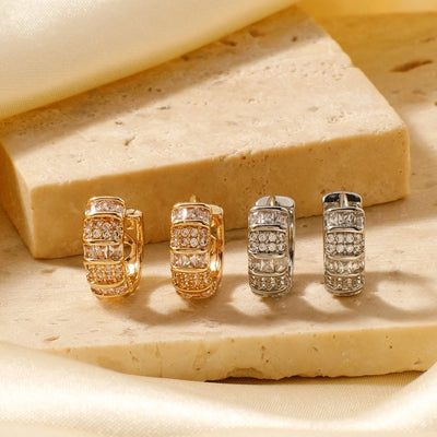 1 Pair Glam Simple Style Shiny Geometric Inlay Copper Zircon K Gold Plated Earrings