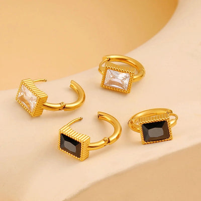 1 Pair Simple Style Rectangle Inlay 304 Stainless Steel 316 Stainless Steel  Rhinestones 18K Gold Plated Hoop Earrings