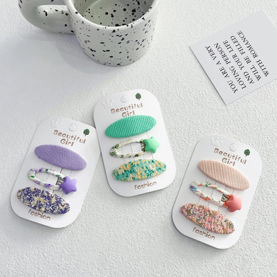 Korean Style Fabric Plaid Baby Girl's Baby Clip Girl's Sweet Suit Side Bangs Clip Children's Star Floral Hair Clip