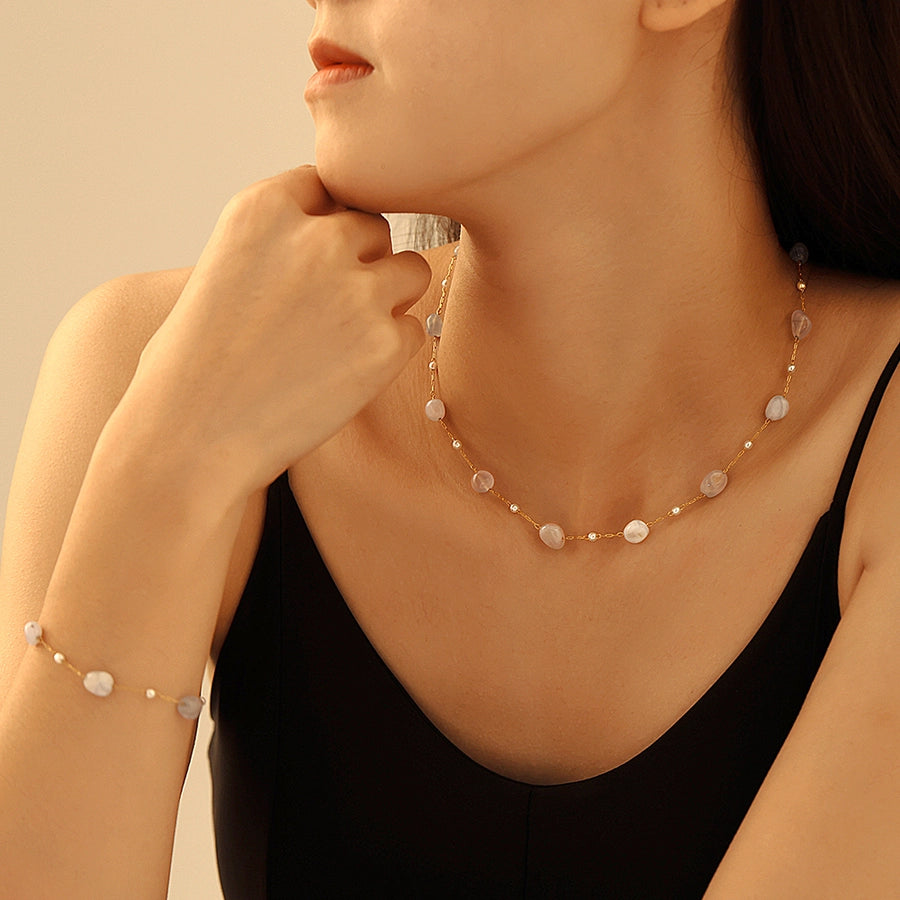 New Natural Stone Clavicle Necklace Light Luxury Bracelet  Hot Selling Stainless Steel Jewelry Set