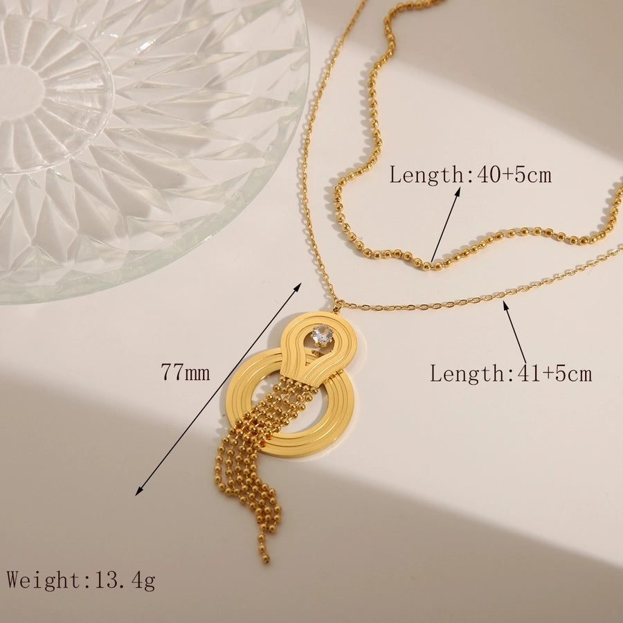 Jewelry Exaggerated Classic Style Commute Round Solid Color chain 304 Stainless Steel Zircon 18K Gold Plated Inlay Earrings Necklace