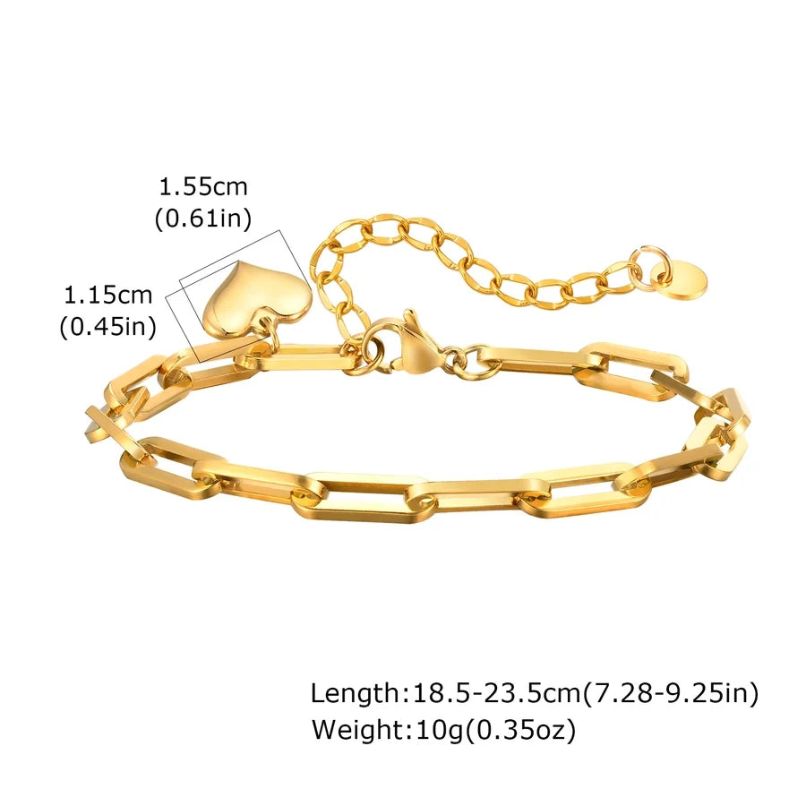 IG Style Heart Shape 201 Stainless Steel 18K Gold Plated Bracelets In Bulk