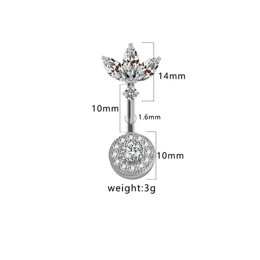 1 Piece Belly Rings Hip-Hop Sexy Heart Shape 316 Stainless Steel  Copper Plating Zircon White Gold Plated Gold Plated