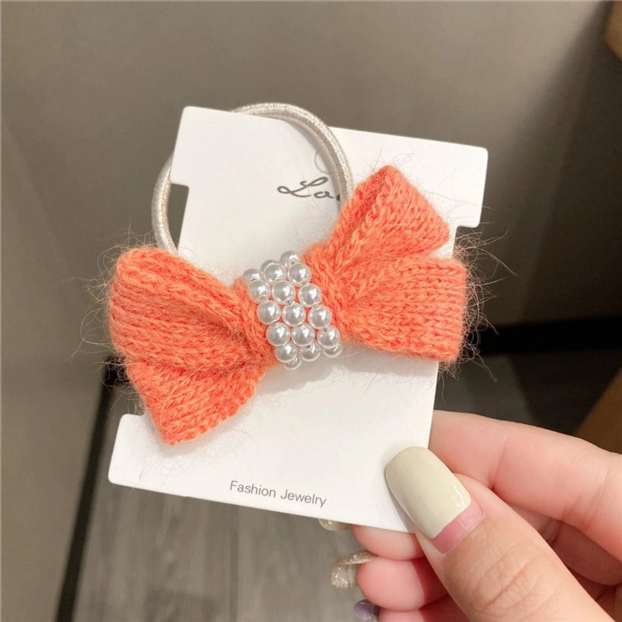 autumn and winter new bow wool simple headband female online influencer ins rubber band female hair tie pearl tie waist hair ring
