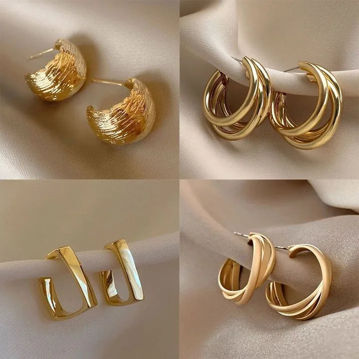 retro c shape solid color metal plating women's earrings 1 pair